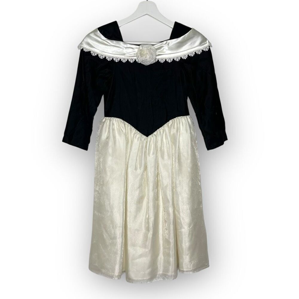 Eve Too! Byer California Vintage Dress Girls Size 6X Velvet Satin Black Cream